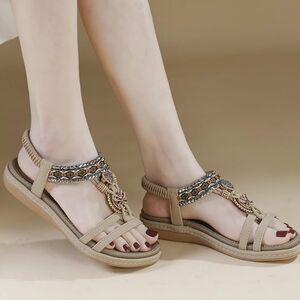 Elegant Tan Beaded Sandals